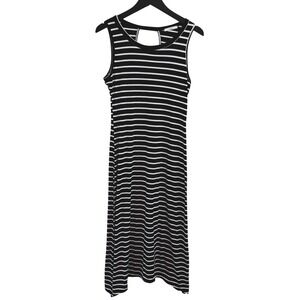 acemi Striped Midi Dress Womens S Black White Sleeveless Keyhole Back Casual